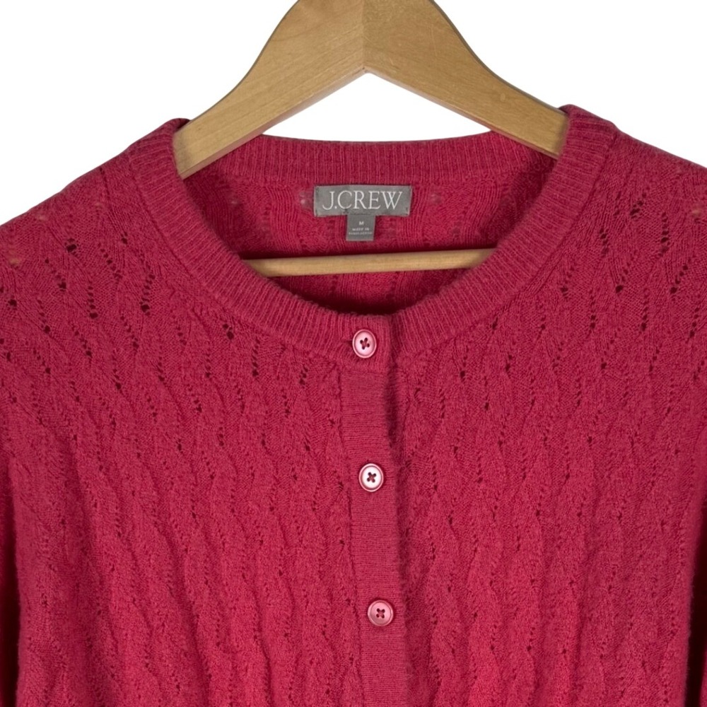 J.Crew Supersoft Pointelle Bubble Hem Cardigan Sweater Womens M Pink Alpaca Wool